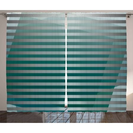 Modern Decor Curtains 2 Panels Set, Computer Graphic Striped Minimalist Virtual New Media Style Digital Art, Window Drapes for Living Room Bedroom, 108W X 90L Inches, Silver Jade Green, by