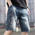 thumbnail image 6 of Summer Men‘s Grey Perforated Denim Shorts Korean Fashion Slim Elastic Five-piece Jeans Shorts Male Brand Pants 11styles, 6 of 7
