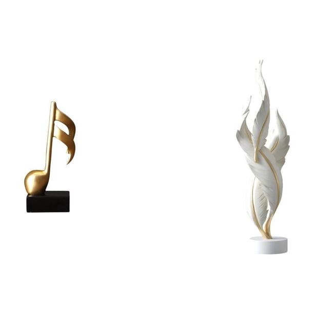 Escultura De Pluma Con Nota Musical En Resina. Figura Moderna Y Creativa Para Decorar Mesas. Ideal Como Centro De Mesa, Chimenea, Oficina O Armario. Un Regalo Perfecto Para Inauguración De Casa.