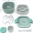 thumbnail image 3 of Double Stackable Lunch Box, 50 oz. Large Salad Bowl, 4 Compartment Tray, 3 oz. Sauce Container, Built-In Reusable Fork & Spoon White, 3 of 6