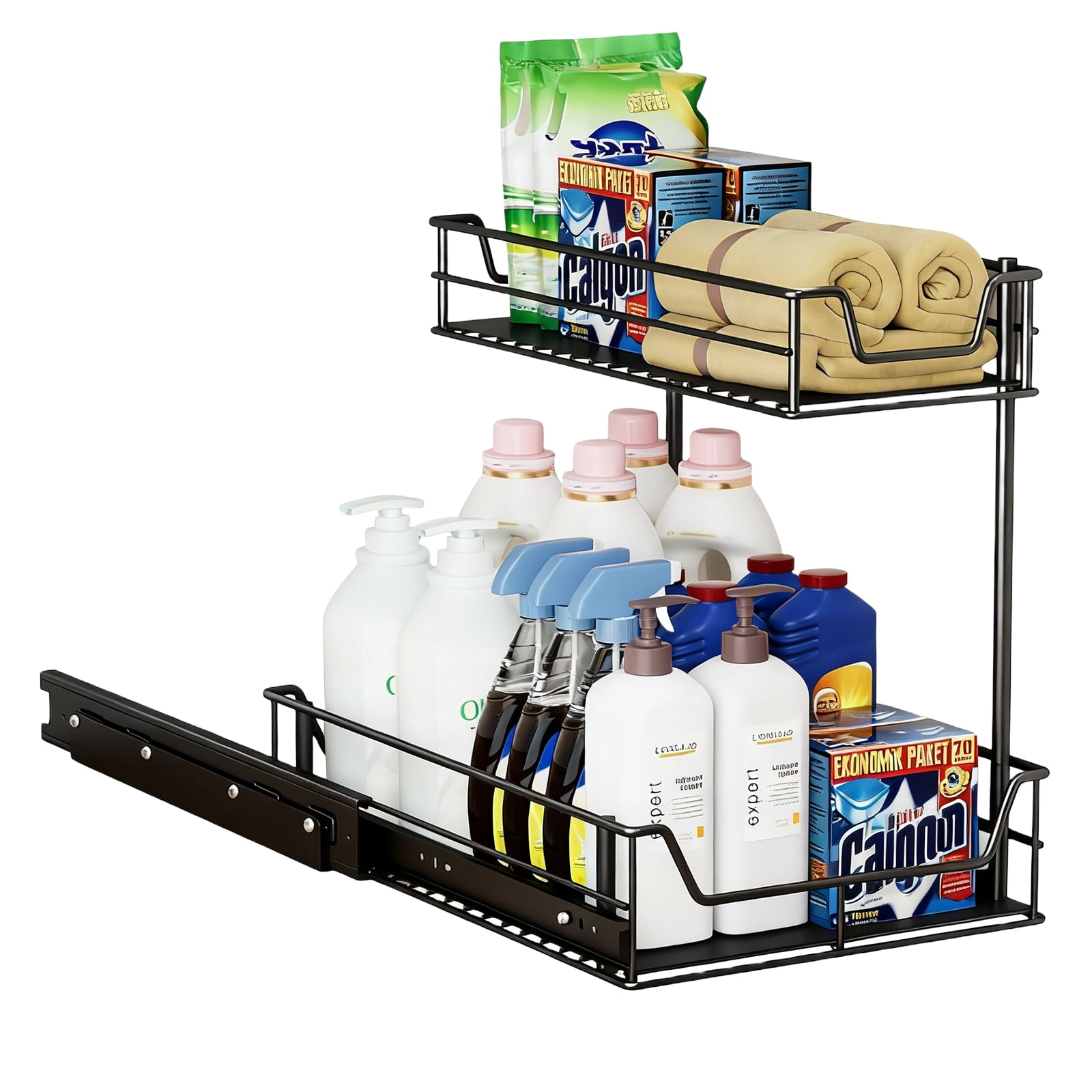 Heavy Duty Under Sink Organizer, Pull Out Cabinet Organizer for KItchen Bathroom, 2 Tier Kitchen Sink Organizer and Storage, Fully Extendable, Large-sized, 16.7"D x 13.1"W x 15.6"H