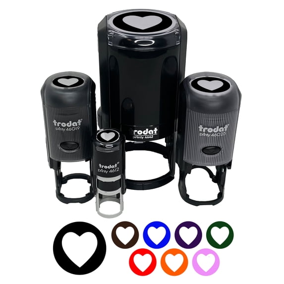 Heart in Circle Self-Inking Rubber Stamp Ink Stamper - Pink Ink - Small 3/4 Inch