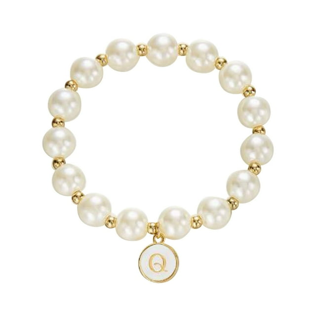 Imitación de perlas 26 alfabeto etiqueta pulsera de moda y versátil pulsera de cuentas de cordón elástico para las mujeres pulsera de cuentas para los seres queridos y (M S)