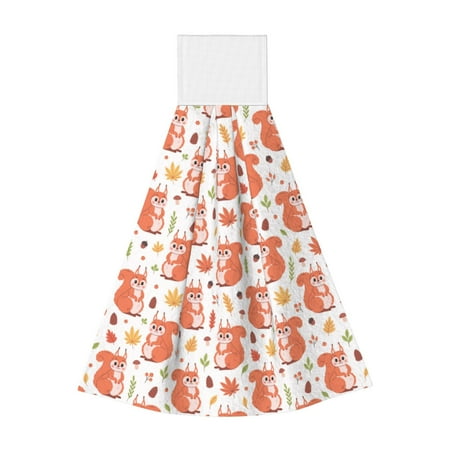 

Gaeub Squirrel And Maple Leaf Print Hand Towels with Hook Hanging Tie Towels Coral Velvet Dishtowels for Bathroom Restroom Home Decor