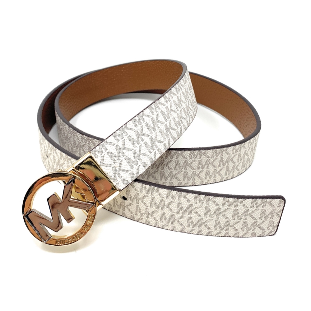 ?️Michael Kors Twist Reversable Belt Monogram Logo Gold Buckle MED Michael Kors Belt Twist Reversible MK Gray Tan Logo Gold  main image 4