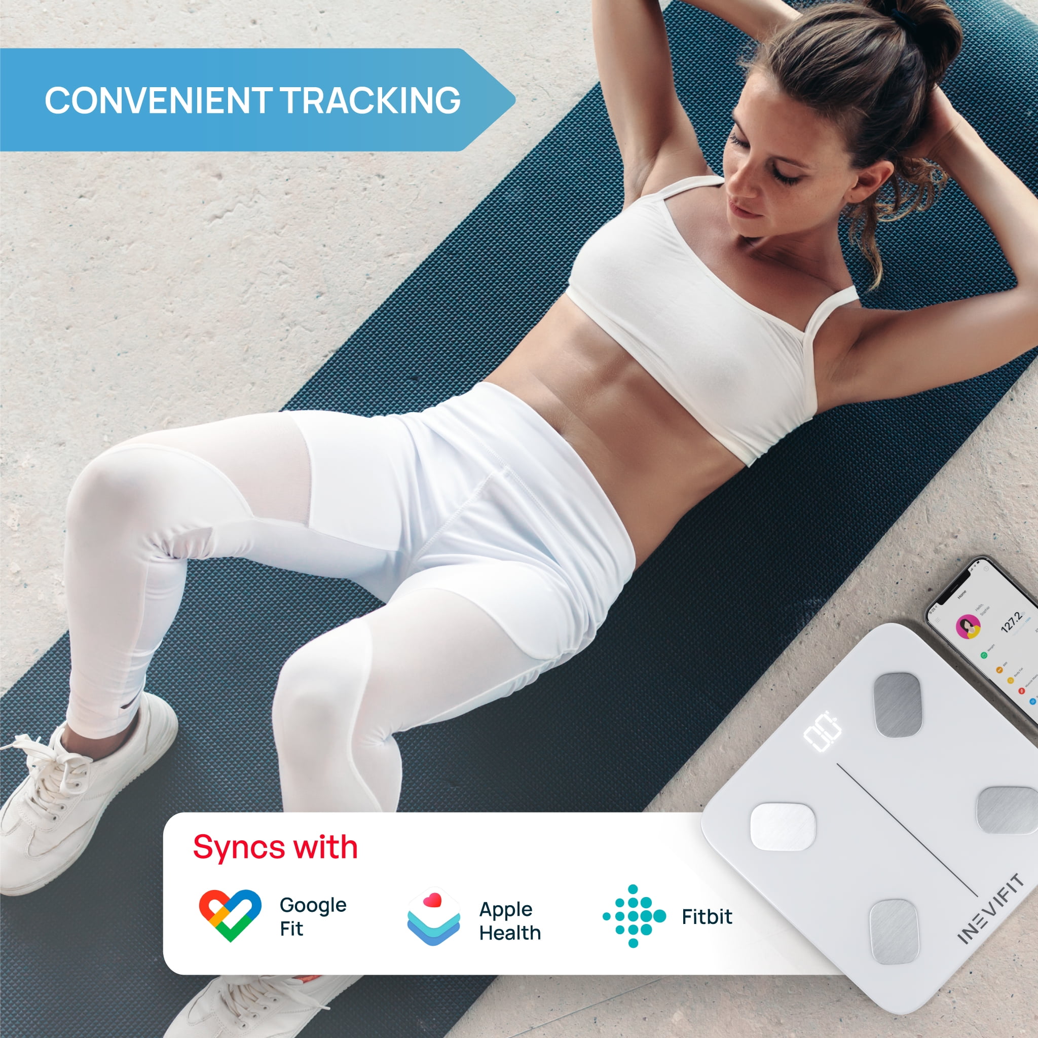 INEVIFIT Smart Body Fat Scale with Bluetooth and Free INEVIFIT APP - White
