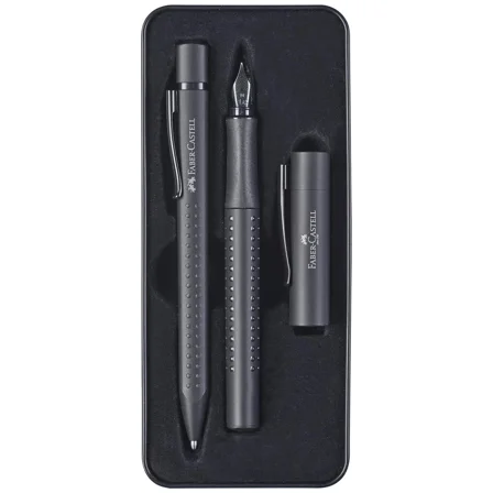 Faber-Castell Grip Edition Fountain Pen and Ballpoint Pen Set, Metal, All Black