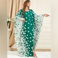 thumbnail image 4 of IBTOM CASTLE Women Muslim Dress Batwing Sleeve Embroidered Abaya Kaftans Modern Elegant Dubai Moroccan Islamic Dresses One Size Green - Dandelion, 4 of 8