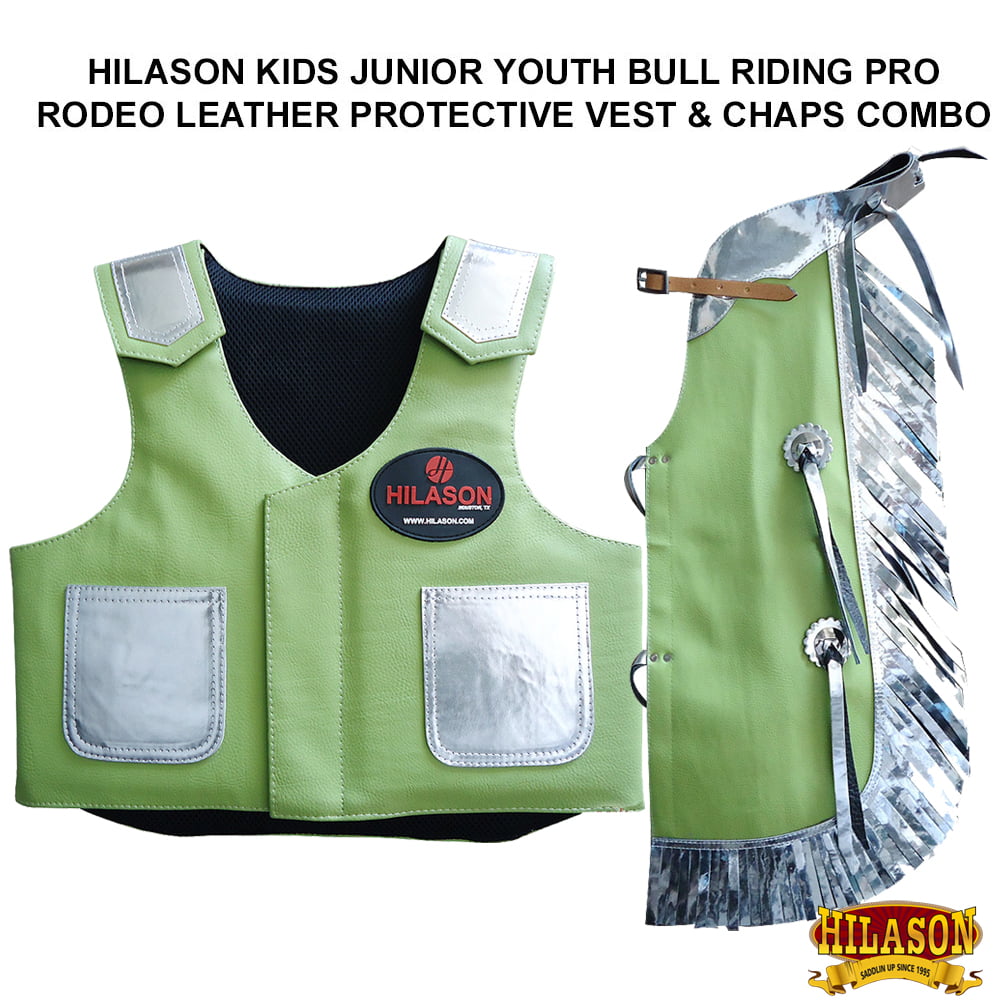 HILASON Kids Junior Youth Bull Riding Pro Rodeo Leather Vest Chaps