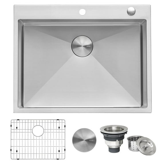 Ruvati 28-in Drop-in Topmount 16 Gauge Rounded Corners Kitchen Sink Single Bowl