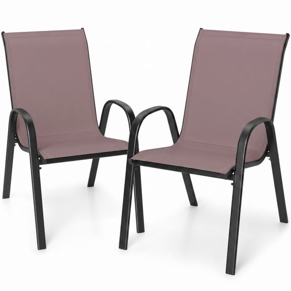 Furnibear Outdoor Dining Chair Set of 2 with Armrest for Patio Garden Backyard | Fabric Brown - Weather-Resistant Durable Patio Furniture