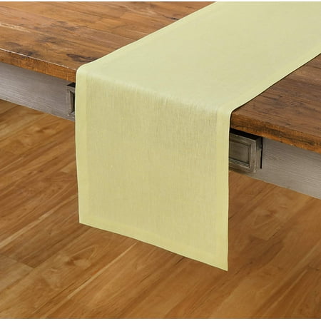 

Linen Table Runner 14 x 72 Inches – 100% Pure Linen Fabric Chambray Yellow Table Runner for Spring Easter Summer – Athena Machine Washable and Handcrafted from European Flax