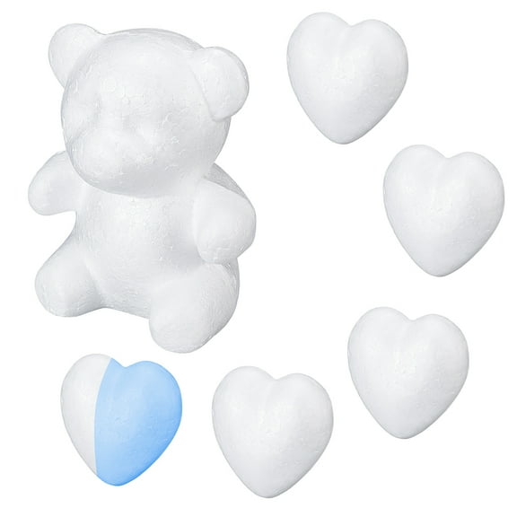 1set Modelling Polystyrene Foam Decoration Crafts Bear and Heart White 7pcs/set