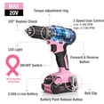 thumbnail image 3 of Taladro inalámbrico WORKPRO 20V rosa 2.0Ah con cargador, 3 of 8