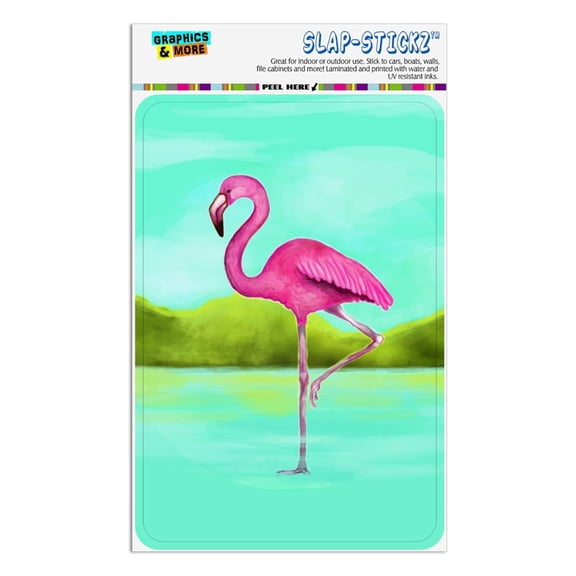 Pink Flamingo in Water Home Business Office Sign - Window Sticker - 4" x 6" (10.2cm x 15.2cm)