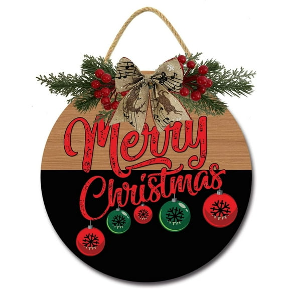 Eveokoki 12" Christmas Door Decorations Wooden Christmas Wreath Signs Christmas Decorations Christmas Wooden Wreath for Front Door Rustic