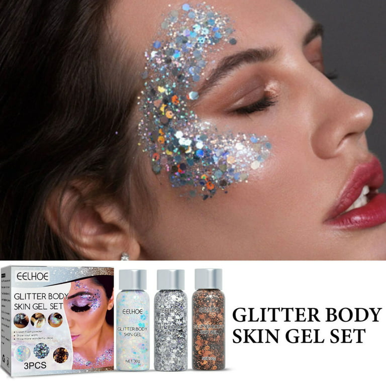 Chunky Glitter Body Glitter with 5 Colors Makeup Sequin Eyeshadow Liquid  Stage Makeup Face Body Glitter Set Glitter Body Gel for Girls Women Ladies  