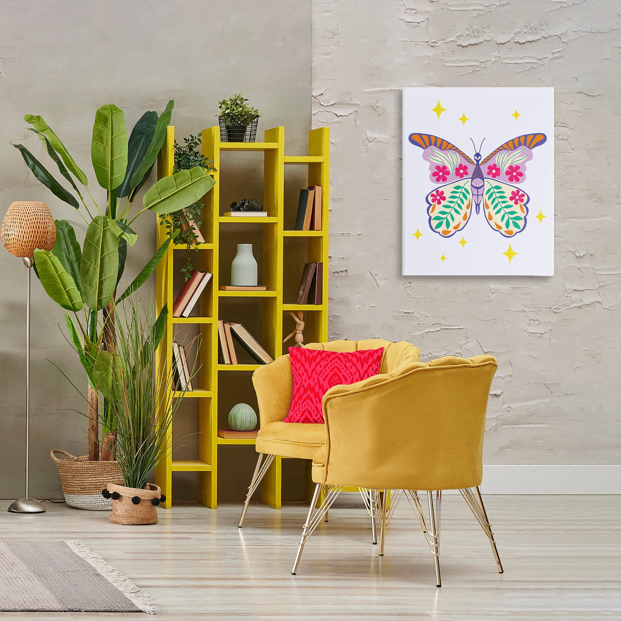 Stupell Industries Free Spirit Floral Butterfly Animals Painting Wrapped Canvas Art Print Wall Art, 24 x 30