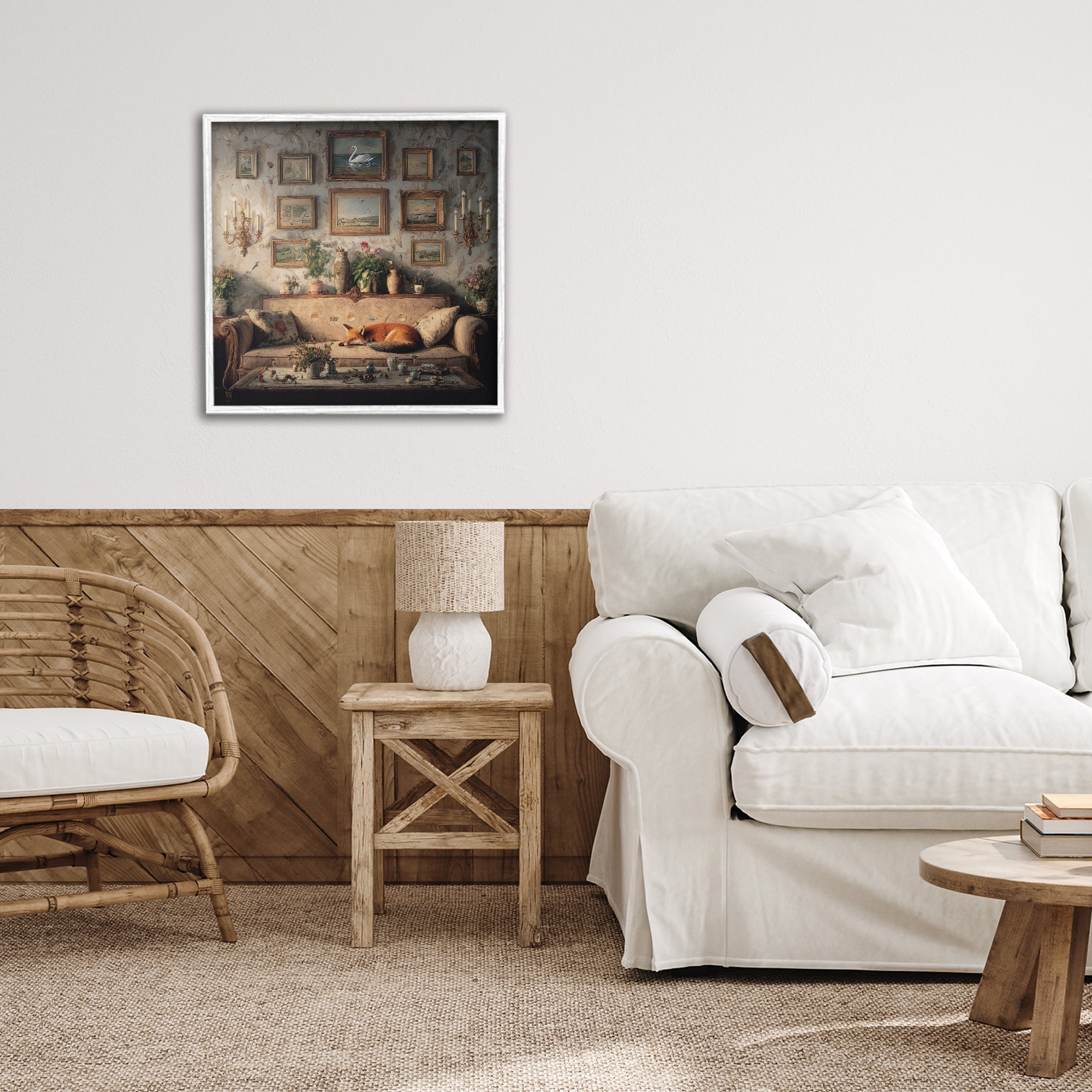Stupell Industries Vintage Parlor with Fox White Framed Giclee Art, design by The Wands Want