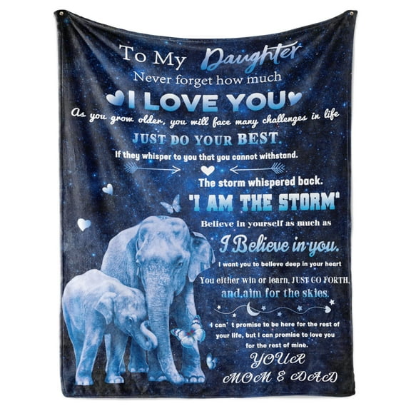 Kainsy To My Daughter Blanket from Mom Dad, Elephant Blanket to My Daughter, Christmas Birthday Gifts for My Daughter Super Soft Cozy Flannel Throw Blanket for Bed Sofa(30"x40")