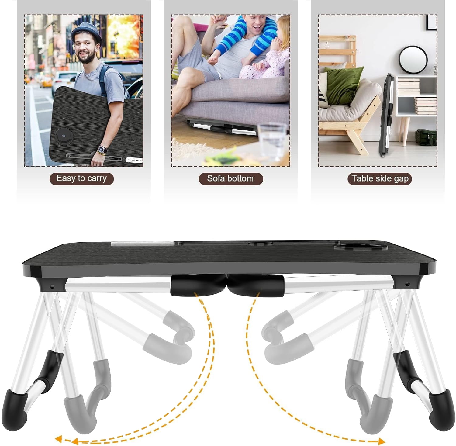 BN-LINK Laptop Desk with 4 USB Ports, Laptop Bed Stand Foldable, Laptop Table Breakfast Tray Portable Lap Standing Desk