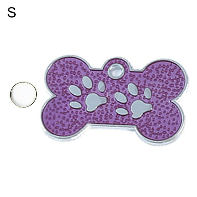 Besufy Pet Tag 25mm Metal Blank Dog Tag Paw Rhinestone Cat ID Name Engraved Key Ring Chain, Women's, Size: One size, Purple