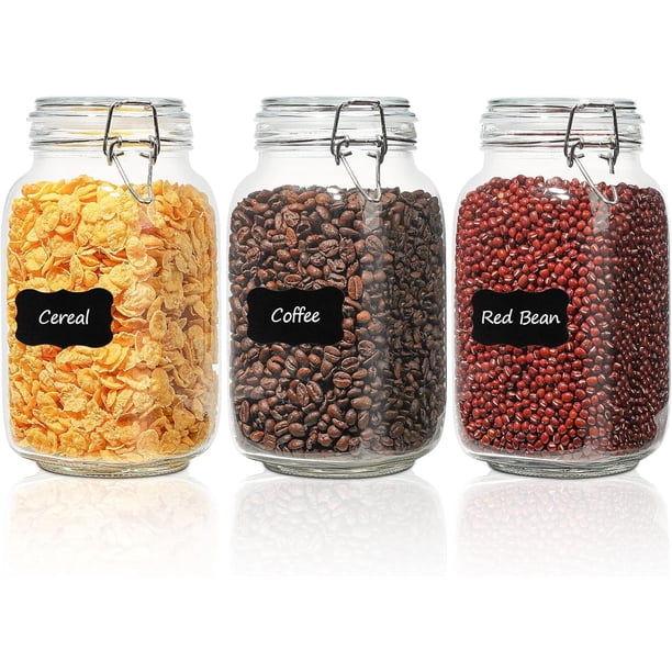 U Chef Juego de 3 Tarros de Vidrio Herméticos para Almacenamiento de Alimentos, Frascos de Vidrio, Recipientes de Vidrio de Cocina para Harina, Cereales, Café, Pasta, Incluye eti