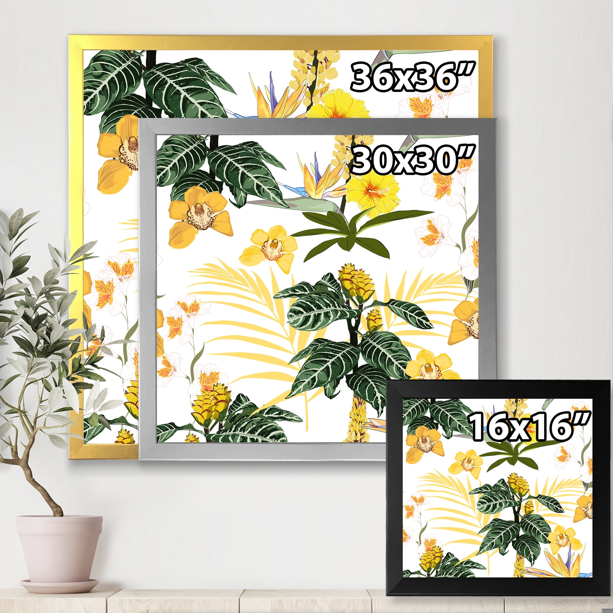 Designart 'Pattern Of Beautiful Yellow Flowers ' Modern Framed Art Print