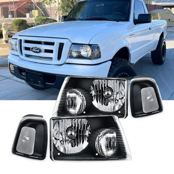 Nilight Headlight Assembly for 2001 - 2011 Ford Ranger Replacement Headlamp Black Housing Clear Reflector