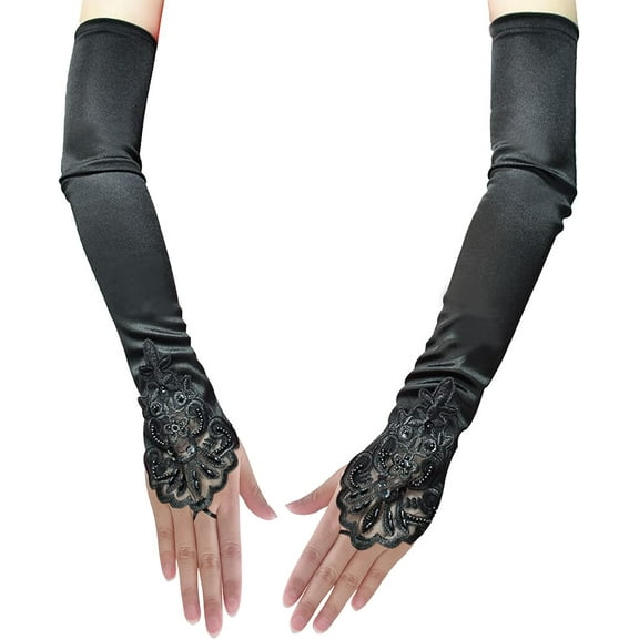 YooGuoGuo Women's Long Opera Party 20s Satin Gloves Stretchy Adult Size Elbow Length 19" Wedding Bridal Dance Gloves 1920s