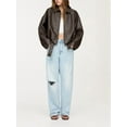 thumbnail image 5 of Women Faux Leather Jacket Lapel Collar Zip Up Long Sleeve Motor Biker Short Coat Jacket Brown XL, 5 of 9