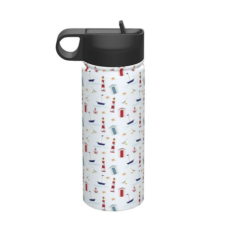 

Adobk Nautical Lighthouse Sailboat Print Water Bottle 18oz Sports Insulated Kettle for Cycling Gym Basketball Outdoor Suitable as a Present