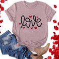 thumbnail image 2 of Women Valentines Day Plaid Love Heart Graphic Letter Print Tee Short Sleeve Loose Fit Lover T-Shirt, 2 of 7