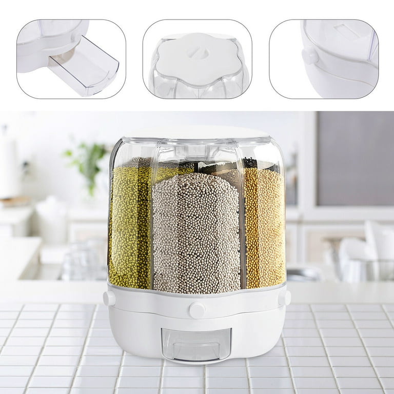 360° Rotating Rice Dispenser - 6 Grids, Large Capacity, One-Button Food Storage Container For Kitchen