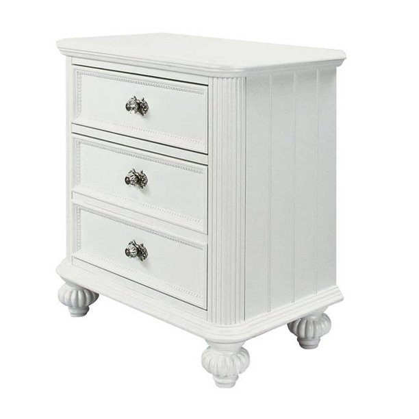 Urban Designs 3Drawer Nightstand with Glass Knob Accents White