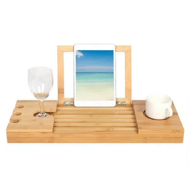 OTVIAP Bamboo Bathroom Tray Telescoping Bathtub Desk for Phone Laptop