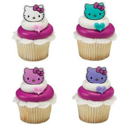 24 Hello Kitty Happy Everything Cupcake Cake Rings Birthday Party Favors (Best Hello Kitty Cakes)