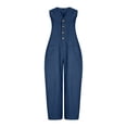 thumbnail image 6 of HBYJLZYG Women's Sleeveless V-Neck Button Front Jumpsuit with Relaxed Straight Leg and Front Patch Pockets, Crafted from a Breathable Cotton-Linen Blend for Effortless Summer Style, 6 of 6