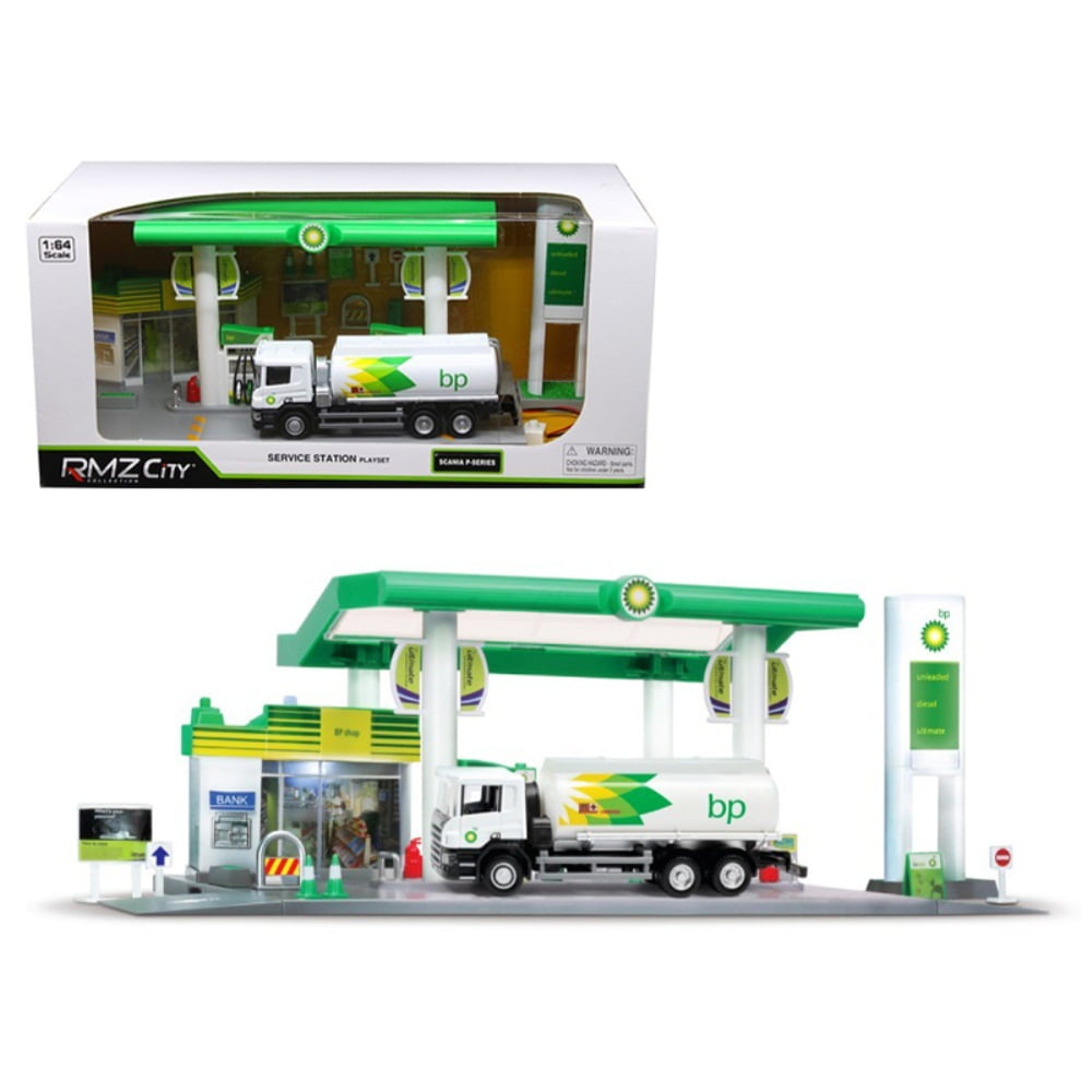 BP Service Gas Station with Tanker Play Set 1/64 by RMZ City Walmart