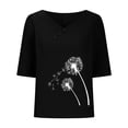 thumbnail image 4 of Baikeli Clearance Shirts for Women Summer Tops for Women 3/4 Length Sleeve Shirts Casual O-Neck Blouses Dandelion Print T-Shirts Loose Button Pullover Plus Size 3/4 Sleeve Tops for Women, 4 of 6