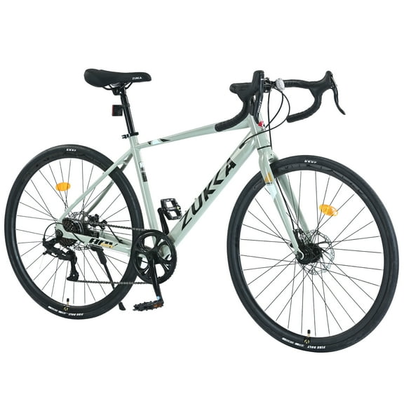 imerelez 700C Road Bike for Adults 7 Speed - Aluminum Alloy Frame, Dual Disc Brakes, 700x28C Tires, 47cm Frame for Riders 5'1" to 5'7", 85% AssembledGreen