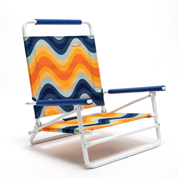 SunnyFeel Folding Beach Chair for Adults, ightweight Low Beach Chair with Armrest, High Back Beach Chairs Supports 300 lbs for Beach Lawn Concert(Orange Wavy)