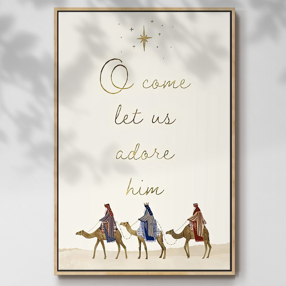 Away in a Manger Collection B - Framed Gallery Wrapped Holiday Canvas - 17 x 25 - Natural Wood Frame