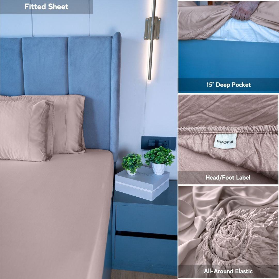 Home Prides King Bamboo Sheets Set - 100% Bamboo Viscose, Silky Soft Cooling & Breathable Bamboo Bed Sheets, 4-Piece, 15” deep Pocket, Oeko-Tex Certified, Cocoa Blush