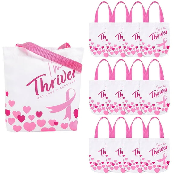 Fun Express 8" x 8" Mini Breast Cancer Thriver Canvas Totes - 12 Pieces