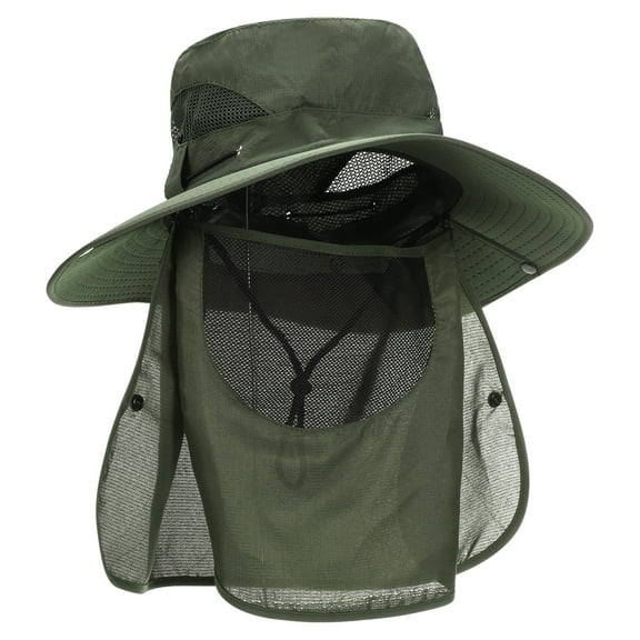 Uxcell Wide Brim Bucket Hat Sun Hat with Removable Neck Face Flap, Army Green