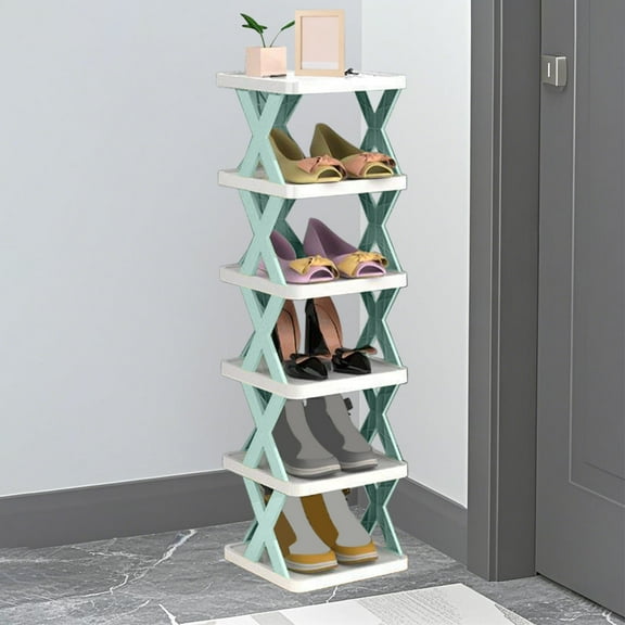Todaioua Free Standing Shoe Rack 6 Tiers Narrow Entryway Shoe Rack Collapsible Plastic Vertical Shoe Organizer Space Saving Adjustable Shoes Storage Shelf Closet for Bedroom Entrance for Hallway