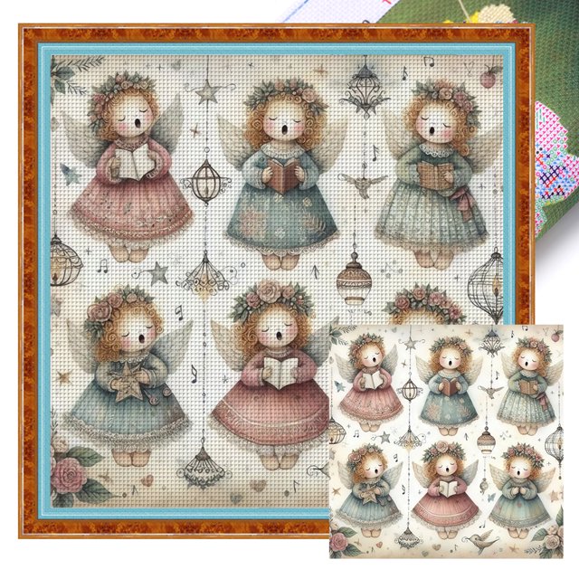 Kit Punto Cruz para Niña Bordado Con Hilo Algodón Ecológico 11CT Arte 40x40cm
