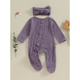 thumbnail image 2 of Bagilaanoe Newborn Baby Girl Fall Jumpsuit Long Sleeve Bodysuit + Headband 3M 6M 12M Infant Ruffle One Piece Romper, 2 of 9