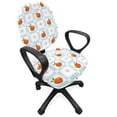 thumbnail image 1 of Fruit Office Chair Slipcover, Doodle Style Oranges Blush Blossoms Squares with Sketch Lines Pattern, Protective Stretch Decorative Fabric Cover, Standard Size, Pale Vermilion Pale Blue, by Ambesonne, 1 of 5